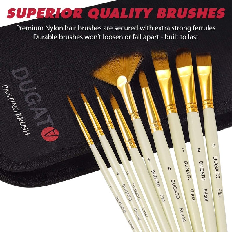 DUGATO 15pc Artist Paint Brush Set with Pop-Up Case, Palette Knife & Sponges - Nylon Hair for Acrylic, Oil, Watercolor, Gouache, Model & Craft Painting - Image 4